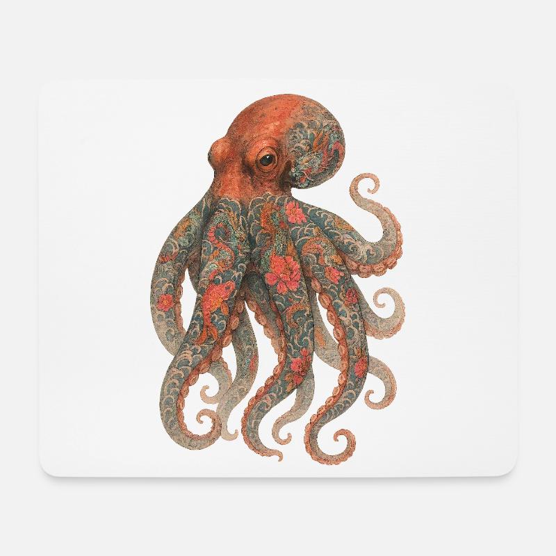 Octopus Yakuza – Aquarell Tätowierte Eleganz - Mousepad (Querformat) - Weiß
