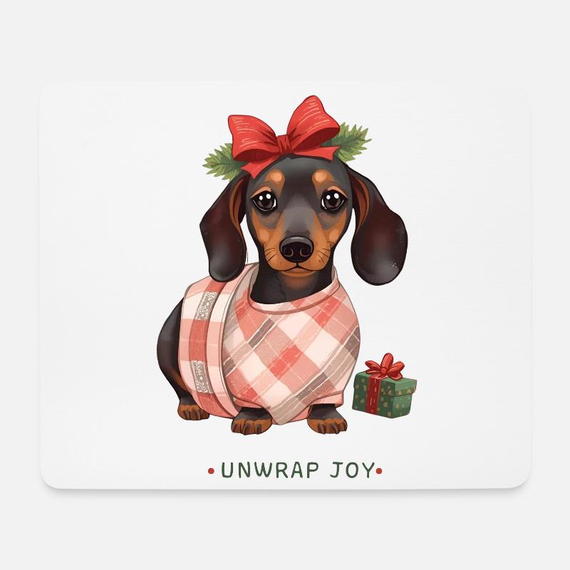 Unwrap joy - Weihnachtlicher Dackel als Geschenk  - Mousepad (Querformat) - Weiß