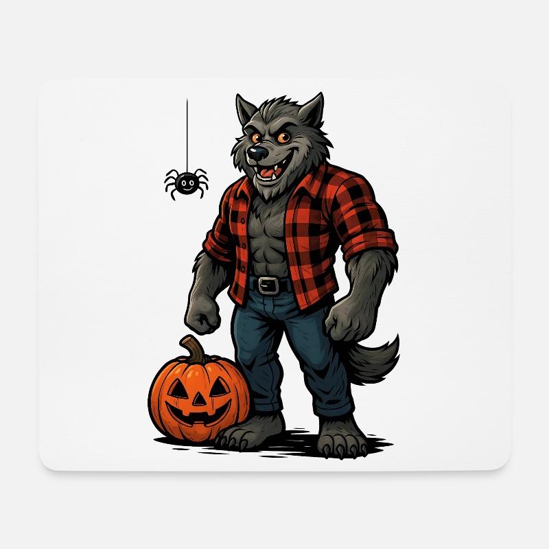 Halloween Werwolf mit Kürbis und Spinne - Mousepad (Querformat) - Weiß