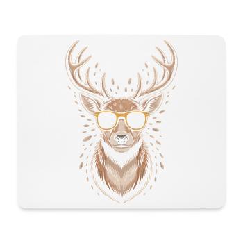 Hirsch mit Geweih und Sonnenbrille - Mousepad (Querformat) - Weiß - Vorne