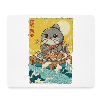 Poissons Chats Kawaii - Tapis de souris (format paysage) - blanc - Devant