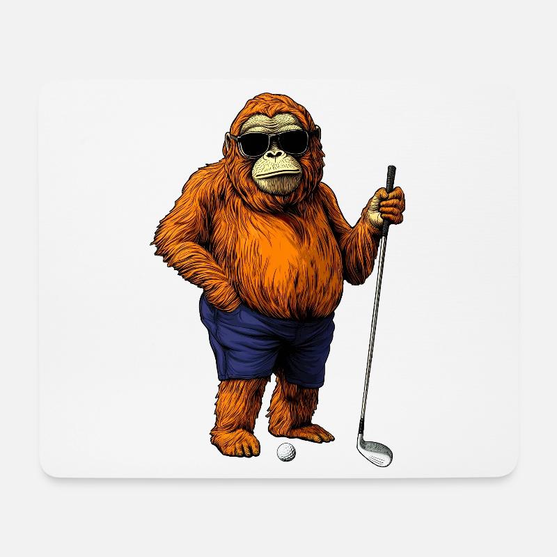 Affe Golfspieler - Mousepad (Querformat) - Weiß
