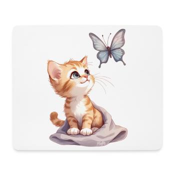 Kawaii Curious Chatten et Papillon 🐱🦋 - Tapis de souris (format paysage) - blanc - Devant