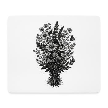 Botanique de linogravure vintage des fleurs sauvages - Tapis de souris (format paysage) - blanc - Devant