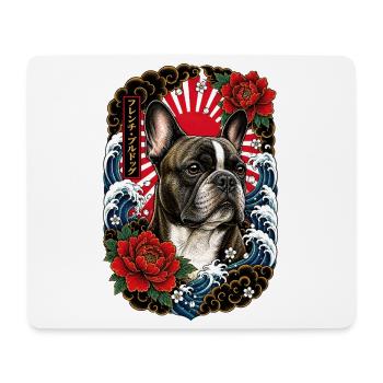 Französische Bulldogge im Japan Tattoo Stil - Mousepad (Querformat) - Weiß - Vorne