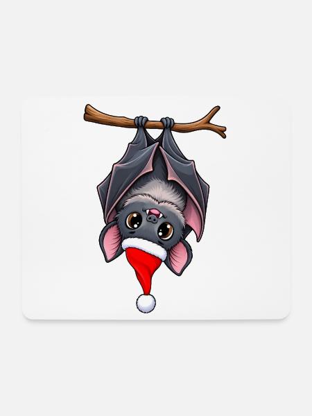 Weihnachtliche Fledermaus mit Nikolausmütze - Mousepad (Querformat) - Weiß