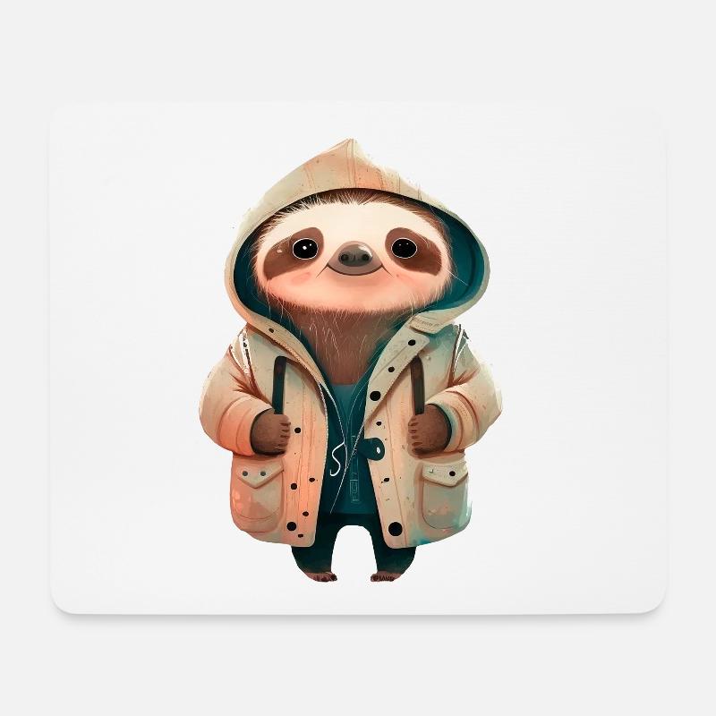 Faultier im Regenmantel Jacke - Mousepad (Querformat) - Weiß