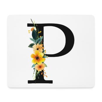 P Monogramme, Floral, Personnalisable - Tapis de souris (format paysage) - blanc - Devant