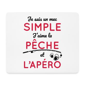 Pêche - Mec simple aime la pêche et l'apéro - Tapis de souris (format paysage) - blanc - Devant