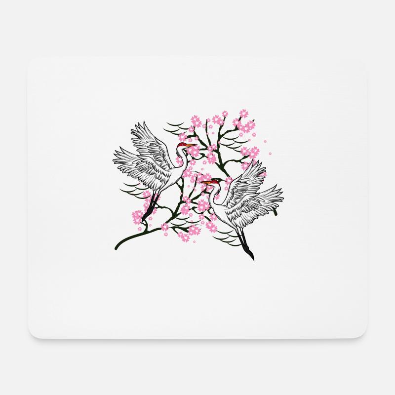 Trana und Kirschblütenstickerei japanisches Geschenk - Mousepad (Querformat) - Weiß
