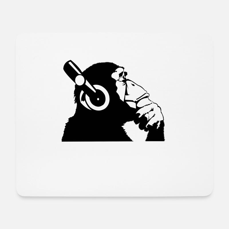 Schimpanse mit Kopfhörern der Musik hört - Mousepad (Querformat) - Weiß