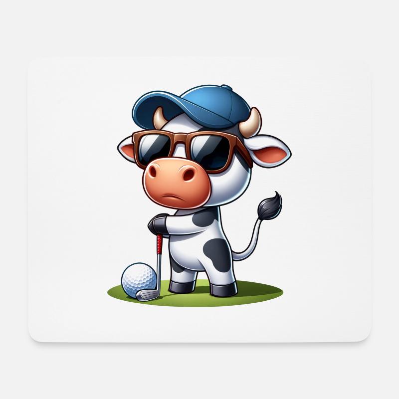 Cow Golfer Terrain de golf Propriétaire de chien - Tapis de souris (format paysage) - blanc