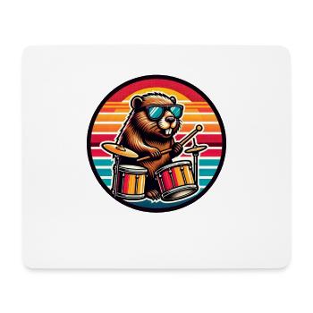 Retro Beaver Drummer with Drumsticks Rock Band - Mouse Pad (horizontal) - white - Front