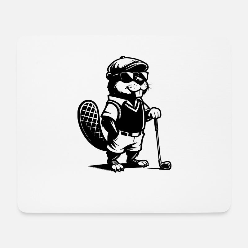 Lustiger Biber Golfspieler Silhouette - Mousepad (Querformat) - Weiß
