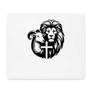 Christliche Kleidung Löwe und Lamm mit Kreuz - Mousepad (Querformat) - Weiß - Vorne
