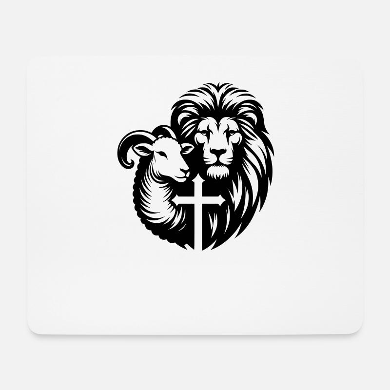 Christliche Kleidung Löwe und Lamm mit Kreuz - Mousepad (Querformat) - Weiß