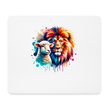 Löwe und Lamm Christliche Kleidung - Mousepad (Querformat) - Weiß - Vorne
