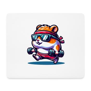 Hamster de fitness avec haltères et lunettes de soleil - Tapis de souris (format paysage) - blanc - Devant