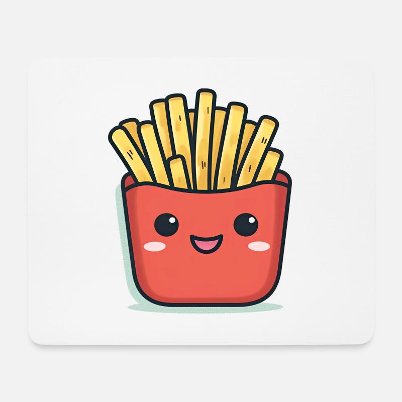 Kawaii Pommes Frites Cartoon - Mousepad (Querformat) - Weiß
