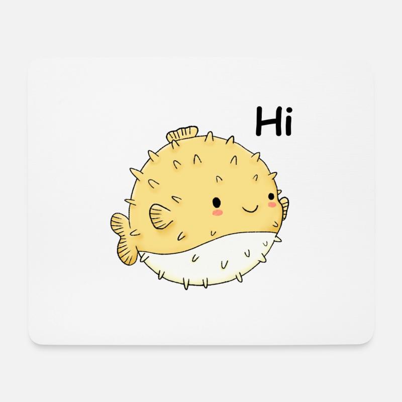Happy Puffer Fish - Mousepad (Querformat) - Weiß