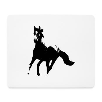 Cheval noir qui galope - Galopa - Tapis de souris (format paysage) - blanc - Devant
