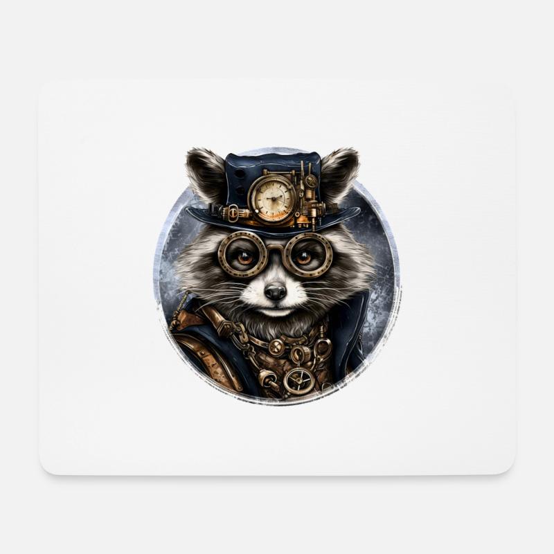 Steampunk Waschbär - Mousepad (Querformat) - Weiß