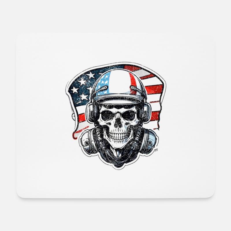 Retro Style Motorcycle - Skull and Skeleton - Mouse Pad (horizontal) - white