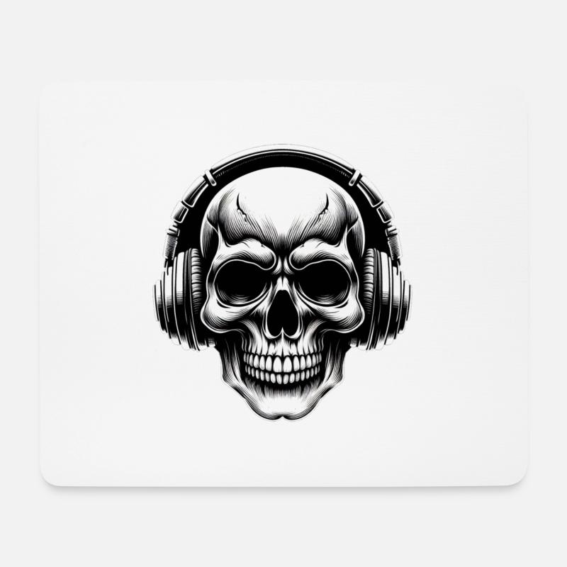 Totenkopf Kopfhörer T-Shirt Musik - Mousepad (Querformat) - Weiß