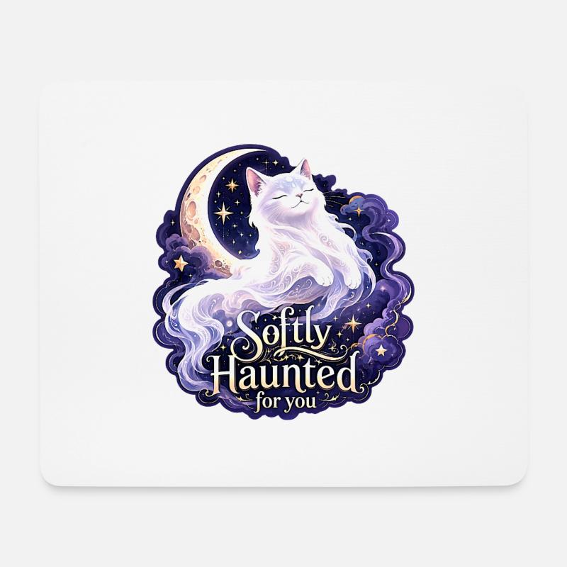 Softly Haunted White Moon Cat Gothic Celestial - Mouse Pad (horizontal) - white