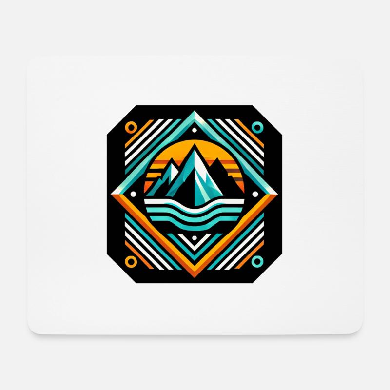 Geometrische Bergsonne mit Wellen - Mousepad (Querformat) - Weiß