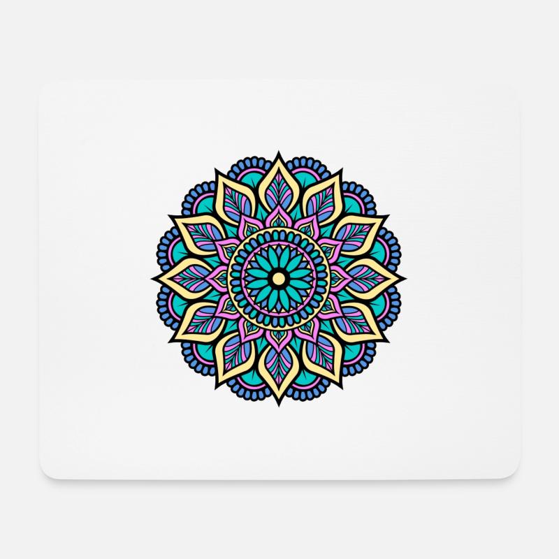 Mandala - Grün Blau Gelb Pink Indisches Mandala - Mousepad (Querformat) - Weiß