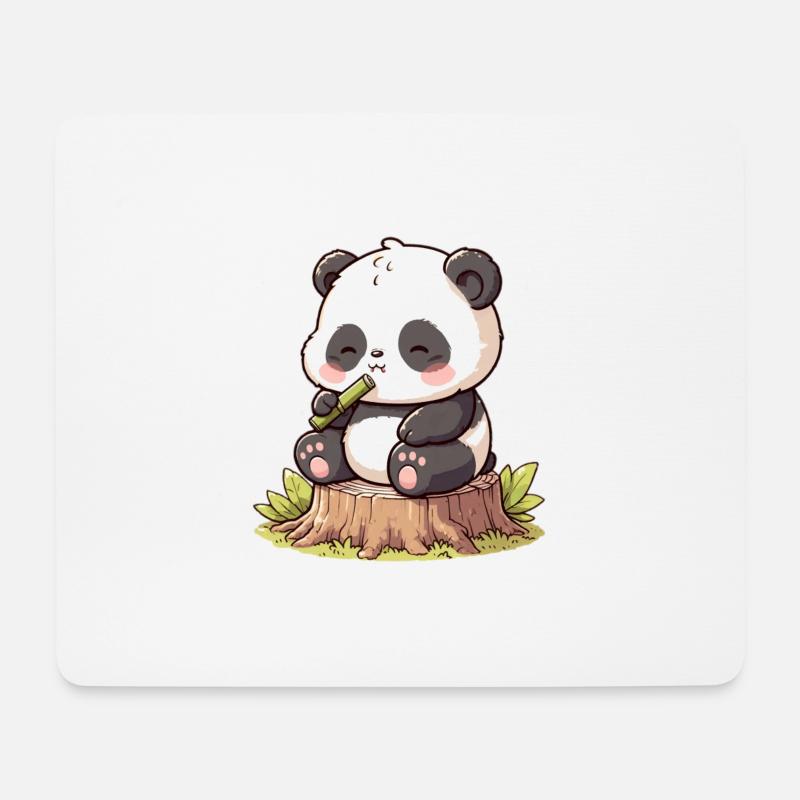 Panda mit Bambus - Mousepad (Querformat) - Weiß