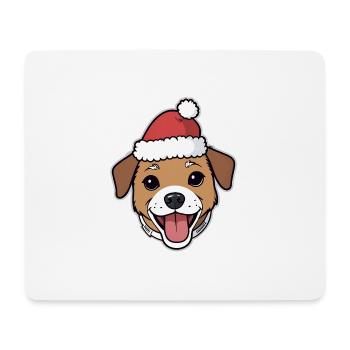 Dessin animé de chien de Noël avec chapeau - Tapis de souris (format paysage) - blanc - Devant