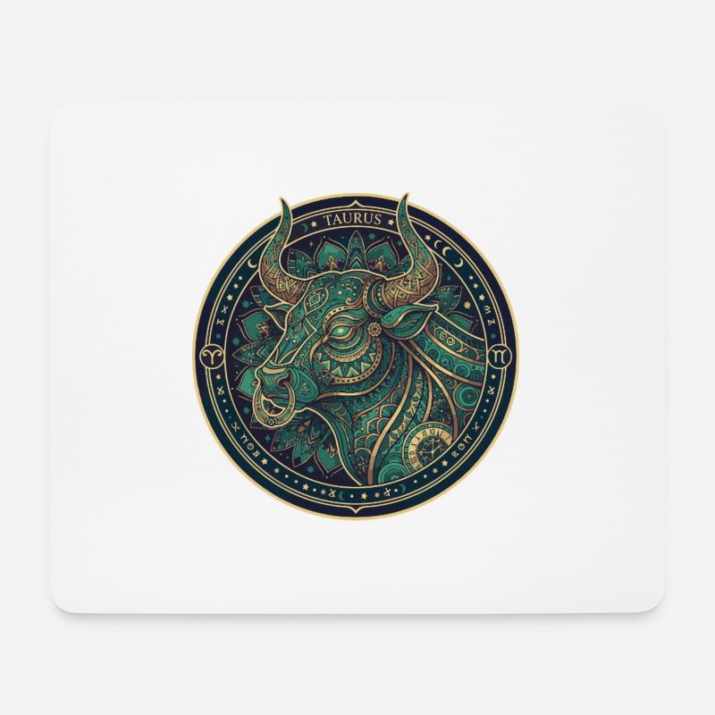 Stier Mandala Teal-Gold Kreis - Mousepad (Querformat) - Weiß