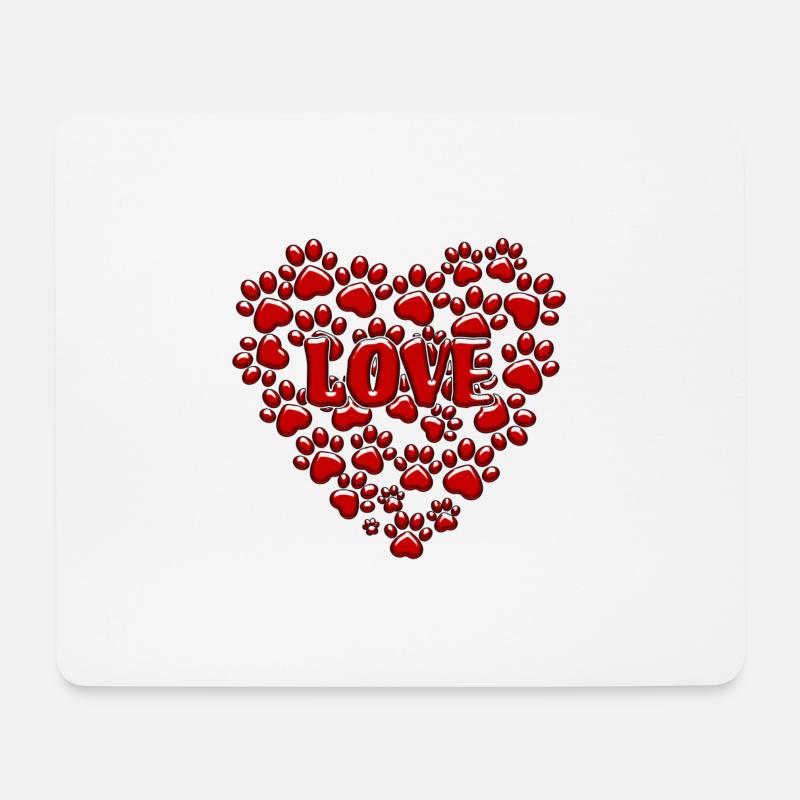Herz aus roten Hundepfoten. Hundeliebe # - Mousepad (Querformat) - Weiß