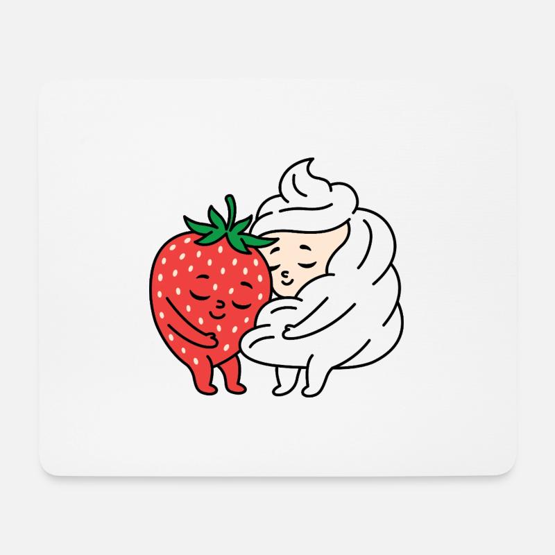 Amour fraise et crème - Tapis de souris (format paysage) - blanc