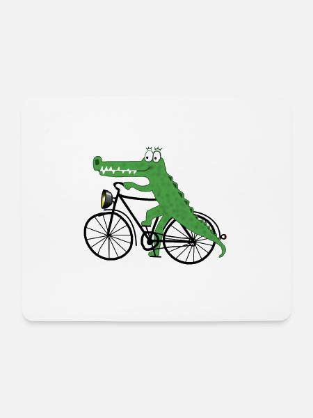 Krokodil mit Fahrrad - Mousepad (Querformat) - Weiß