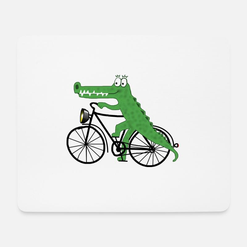 Krokodil mit Fahrrad - Mousepad (Querformat) - Weiß