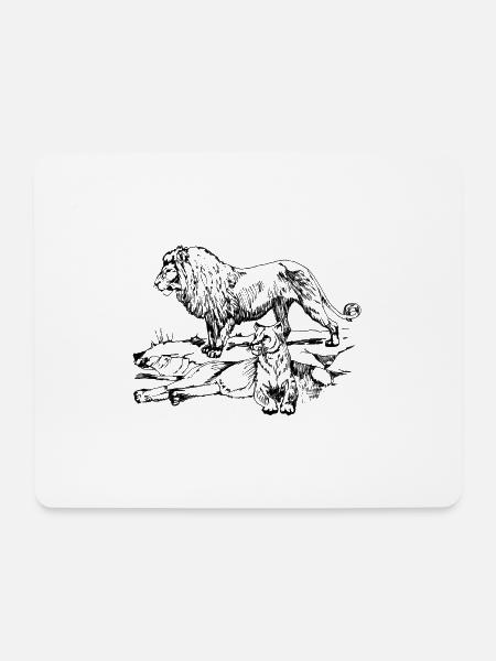 Loewe, löwe, Löwenfamilie, Löwenpaar - Mousepad (Querformat) - Weiß