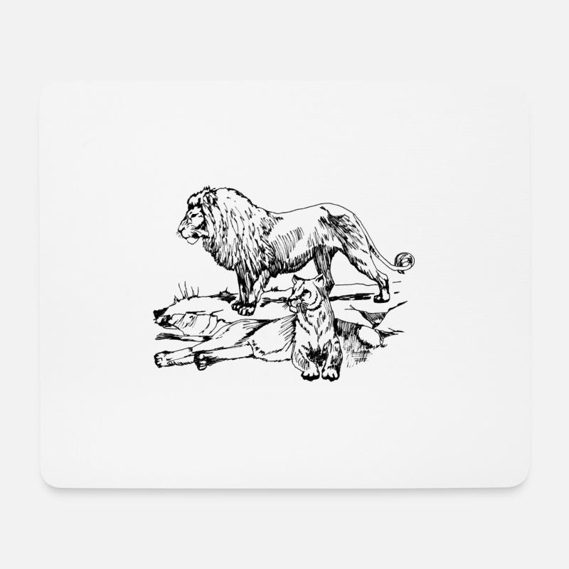 Loewe, löwe, Löwenfamilie, Löwenpaar - Mousepad (Querformat) - Weiß