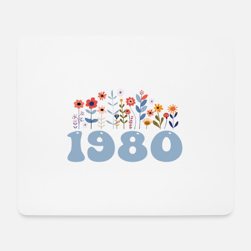 1980 Blumenmuster 1980 Blumen-thema Blumen 1980 - Mousepad (Querformat) - Weiß