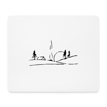 Hügel, Zelt, Lagerfeuer, Wald & Sonne - Mousepad (Querformat) - Weiß - Vorne