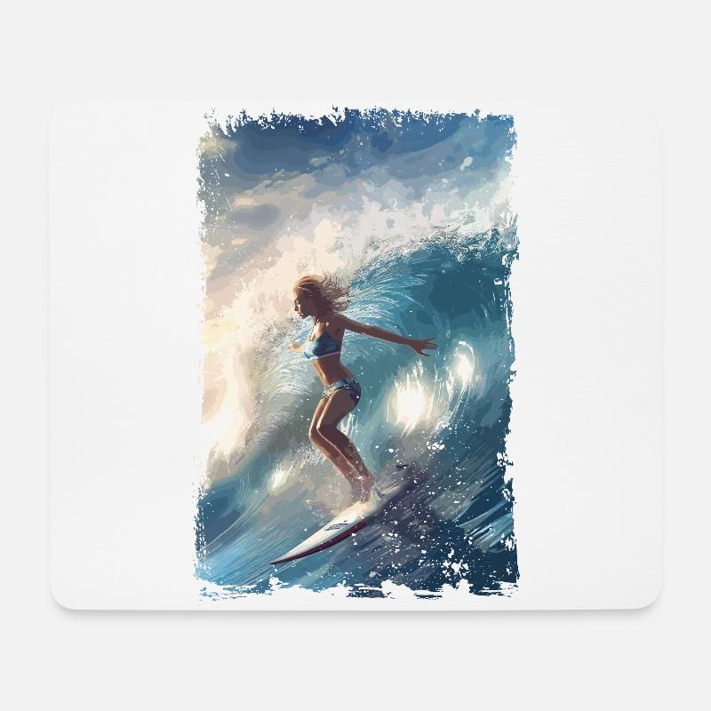Surfende Frau mit Summer Vibes Surf Vintage Style - Mousepad (Querformat) - Weiß
