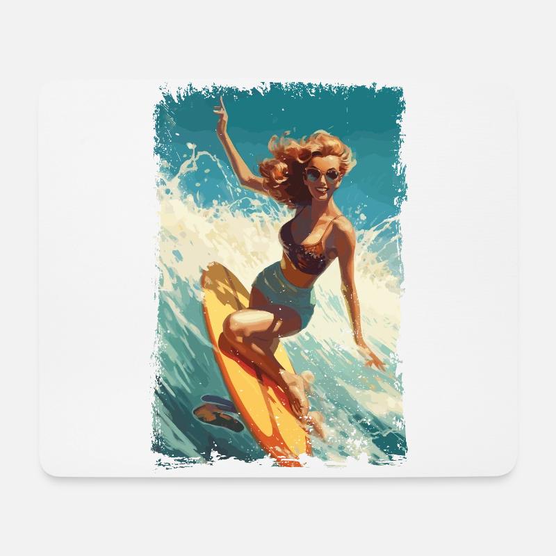 Retro Beach Babe - Surf Comic Design - Mousepad (Querformat) - Weiß