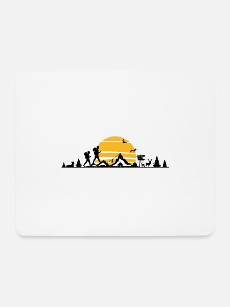 WANDERN Wanderer Bäume Wald Berge Sonne - Mousepad (Querformat) - Weiß