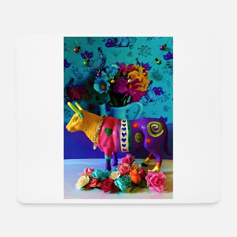 bunte Kuh - Mousepad (Querformat) - Weiß