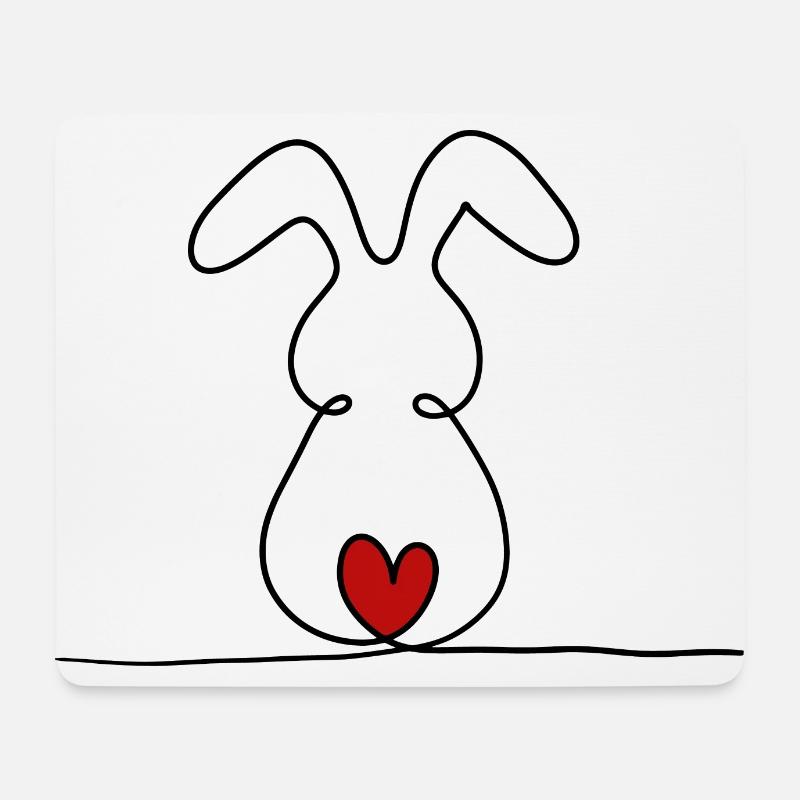 One-line bunny with red tail - Mouse Pad (horizontal) - white