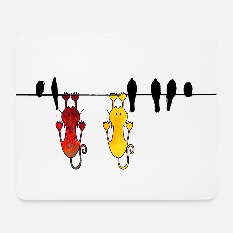 Katzen und Vögel Cartoon - Mousepad (Querformat) - Weiß