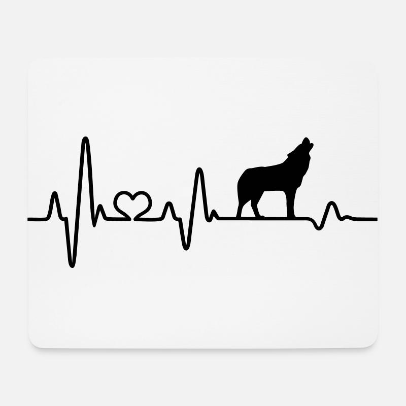 Wolf Herzschlag Wölfe heult heulen EKG Pulsschlag - Mousepad (Querformat) - Weiß