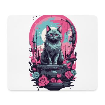 Gothic Pastel Cat with Moon and Roses - Mouse Pad (horizontal) - white - Front